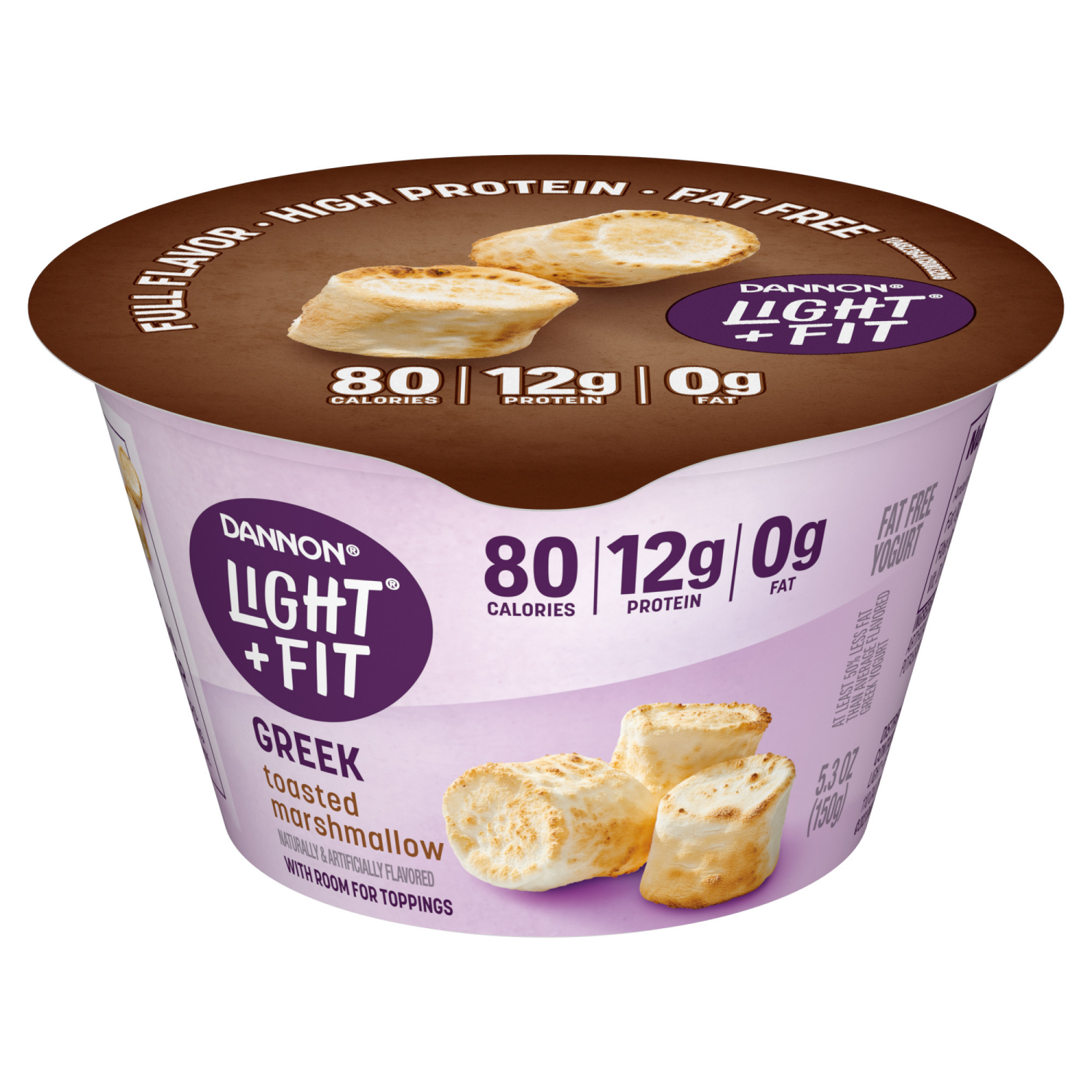 slide 2 of 8, Dannon Light + Fit Toasted Marshmallow Greek Fat Free Yogurt, 5.3 OZ Yogurt Cup, 5.3 oz
