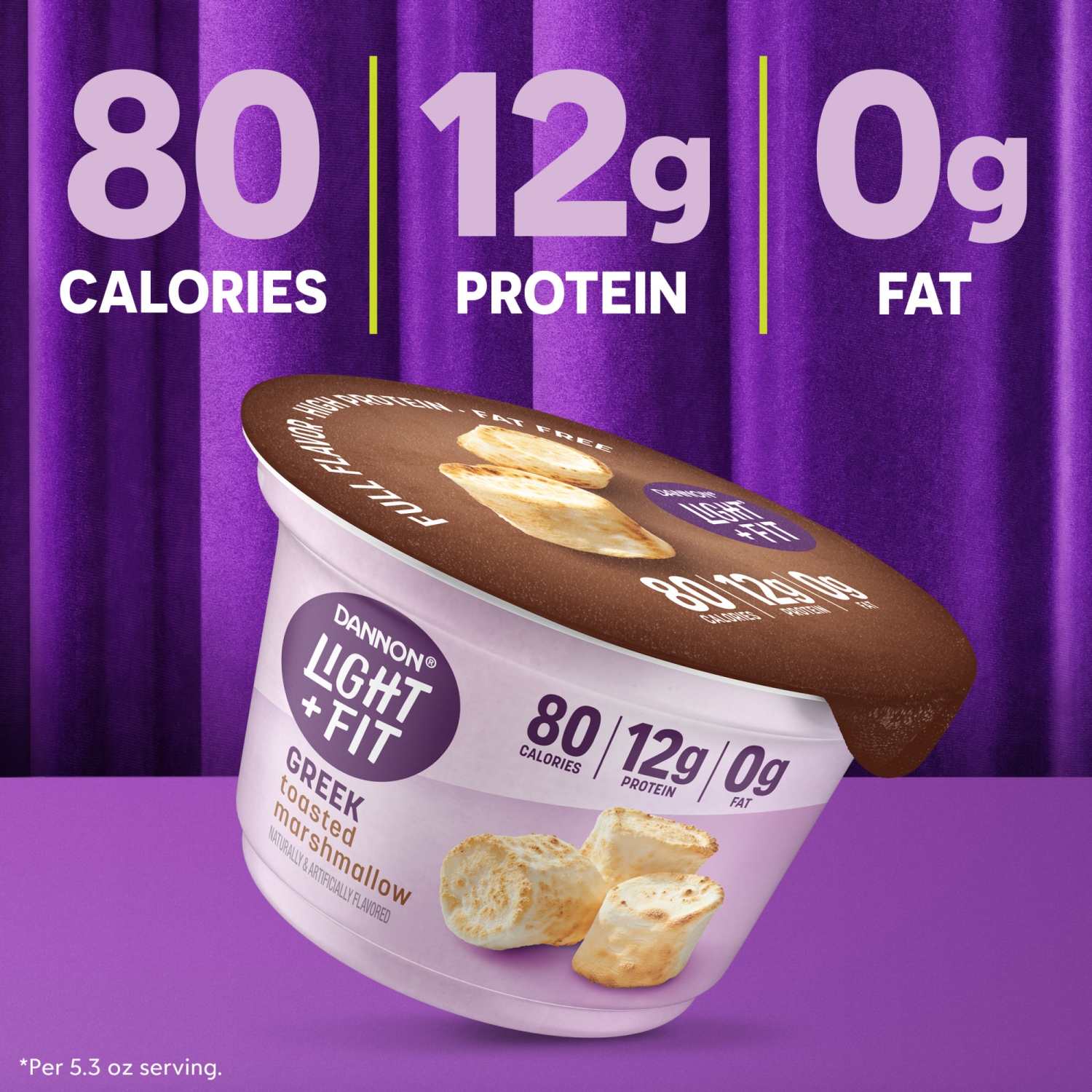 slide 8 of 8, Dannon Light + Fit Toasted Marshmallow Greek Fat Free Yogurt, 5.3 OZ Yogurt Cup, 5.3 oz