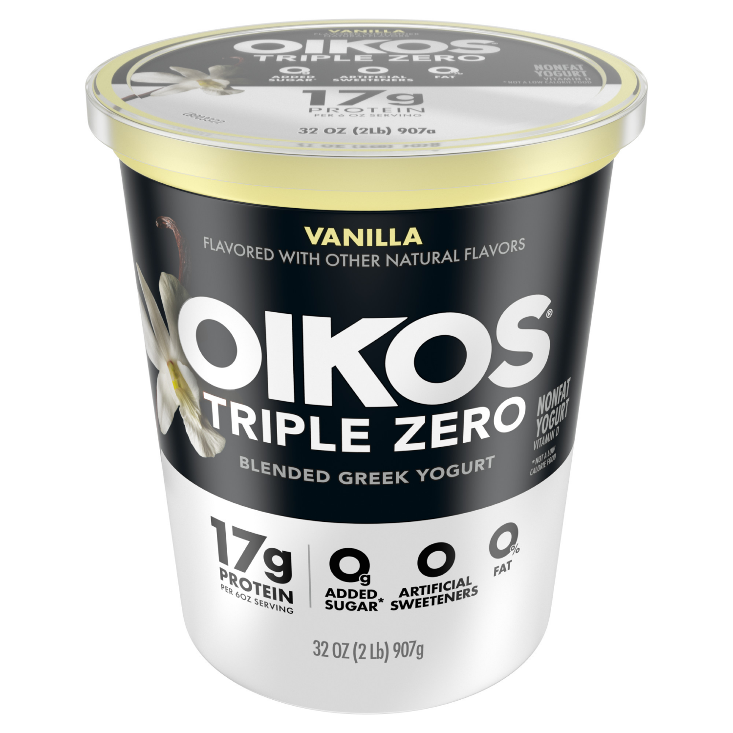 slide 2 of 8, Oikos Vanilla 17g Protein, 0g Added Sugar, Nonfat Greek Yogurt Tub, 32 OZ, 32 oz