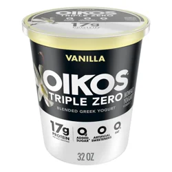Oikos Vanilla 17g Protein, 0g Added Sugar, Nonfat Greek Yogurt Tub, 32 OZ