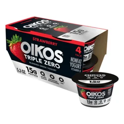 Oikos Strawberry 15g Protein Nonfat Greek Yogurt Pack, 4 Ct, 5.3 OZ Cups