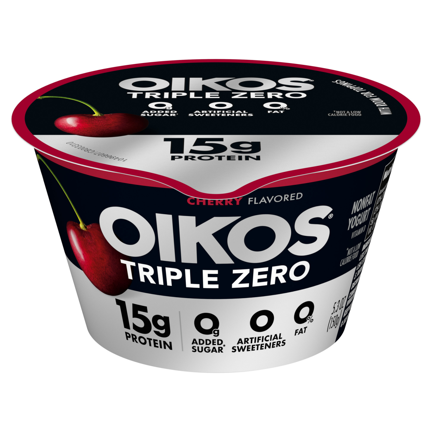 slide 1 of 8, Oikos Cherry 15g Protein, 0g Added Sugar, Nonfat Greek Yogurt, 5.3 OZ Cup, 5.3 oz