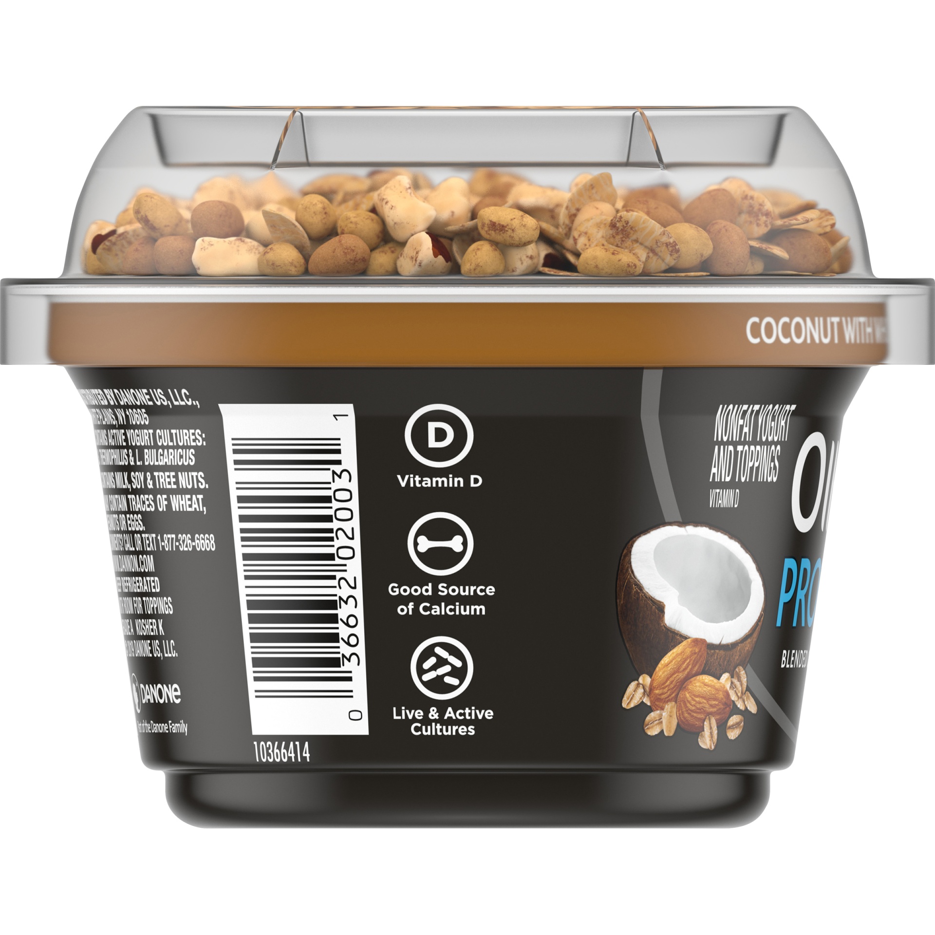 slide 3 of 5, Oikos Yogurt & Toppings, Greek, Nonfat, Coconut with Whole Grain Oats & Almonds Flavor, 5.3 oz
