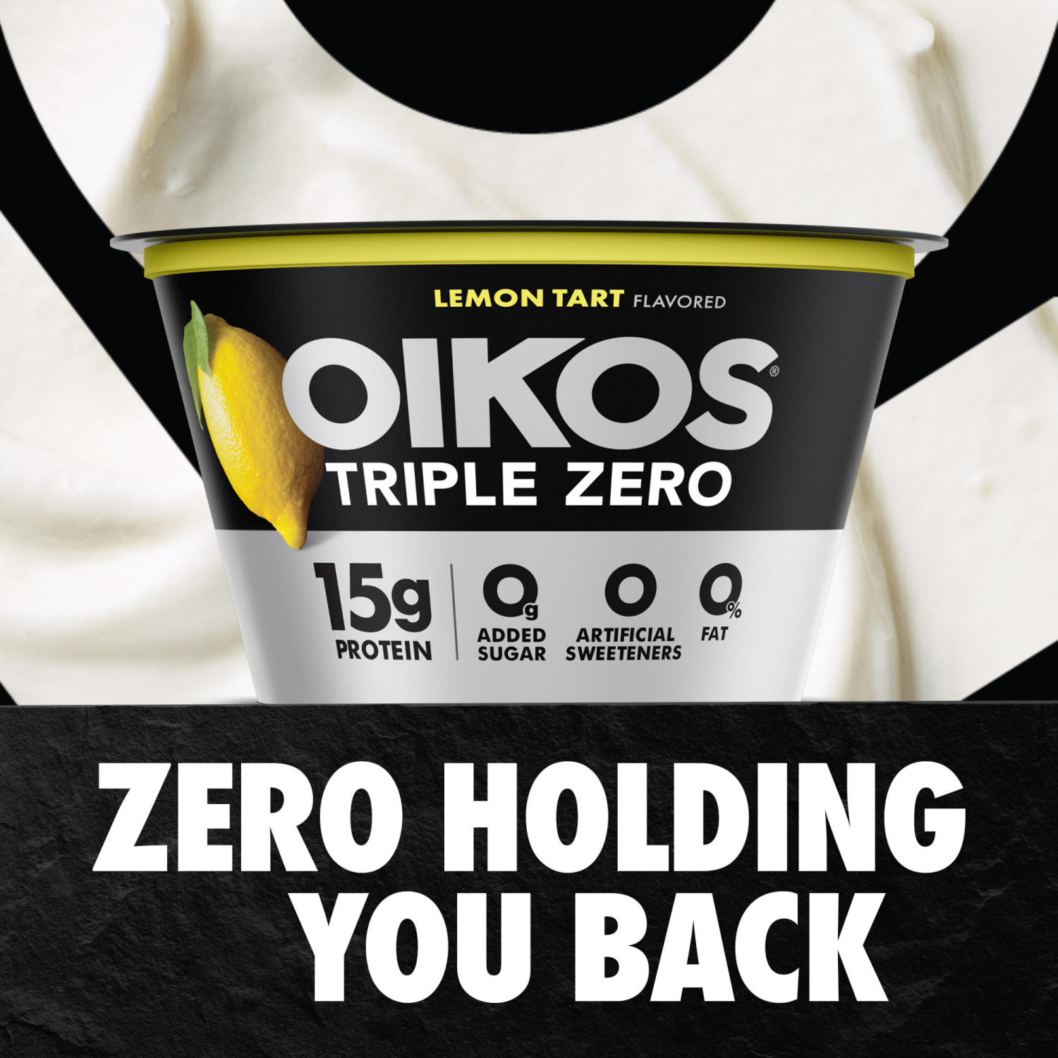 slide 5 of 8, Oikos Lemon Tart 15g Protein, 0g Added Sugar, Nonfat Greek Yogurt, 5.3 OZ Cup, 5.3 oz