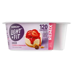 Dannon Light + Fit REMIX Strawberry Cheesecake Nonfat Greek Yogurt with Graham Cookies, Caramel Pearls and Dark Chocolate Mix-Ins, 4.5 OZ Yogurt Cups