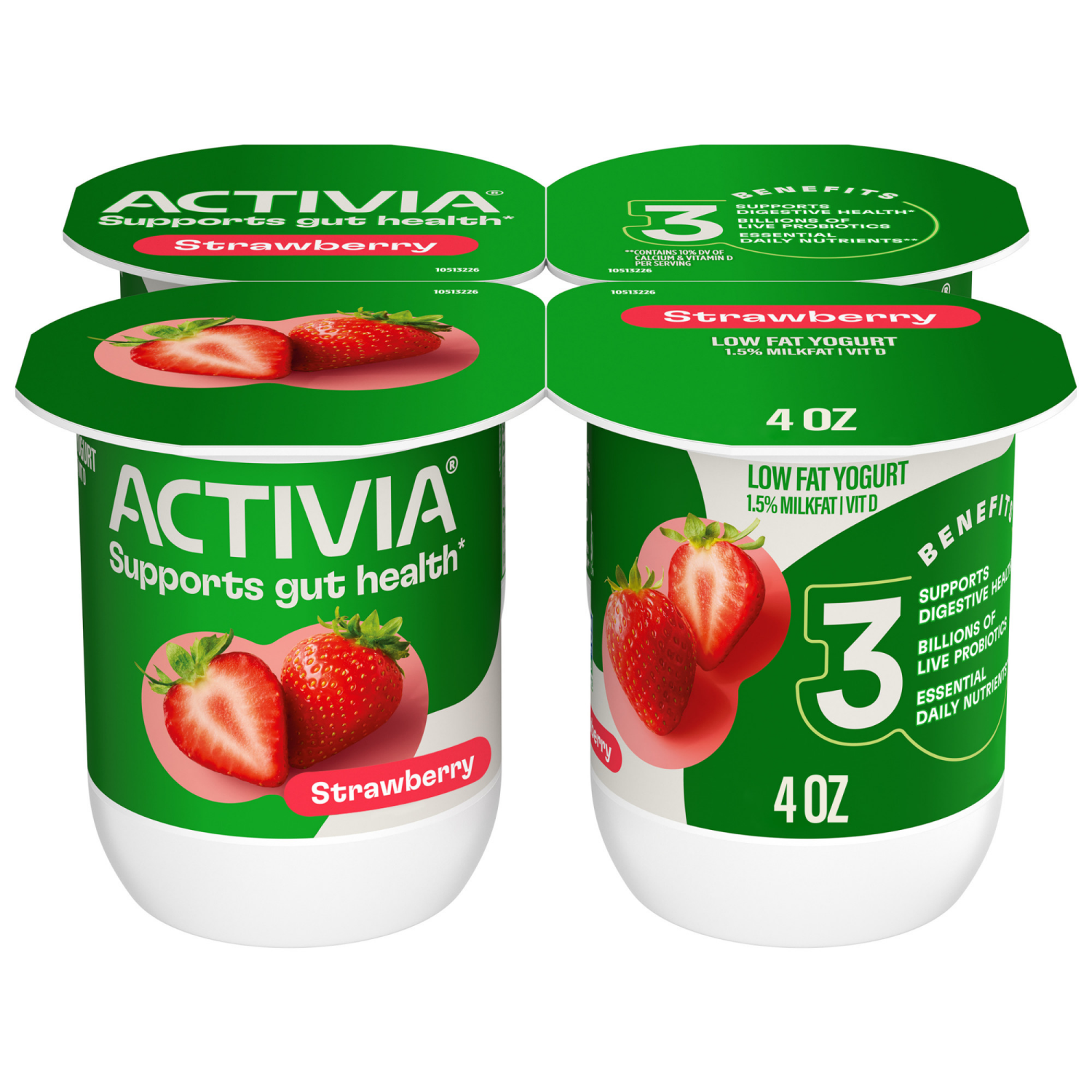 slide 1 of 8, Activia Strawberry Probiotic Yogurt, Lowfat Yogurt Cups, 4 OZ, 4 CT, 4 ct