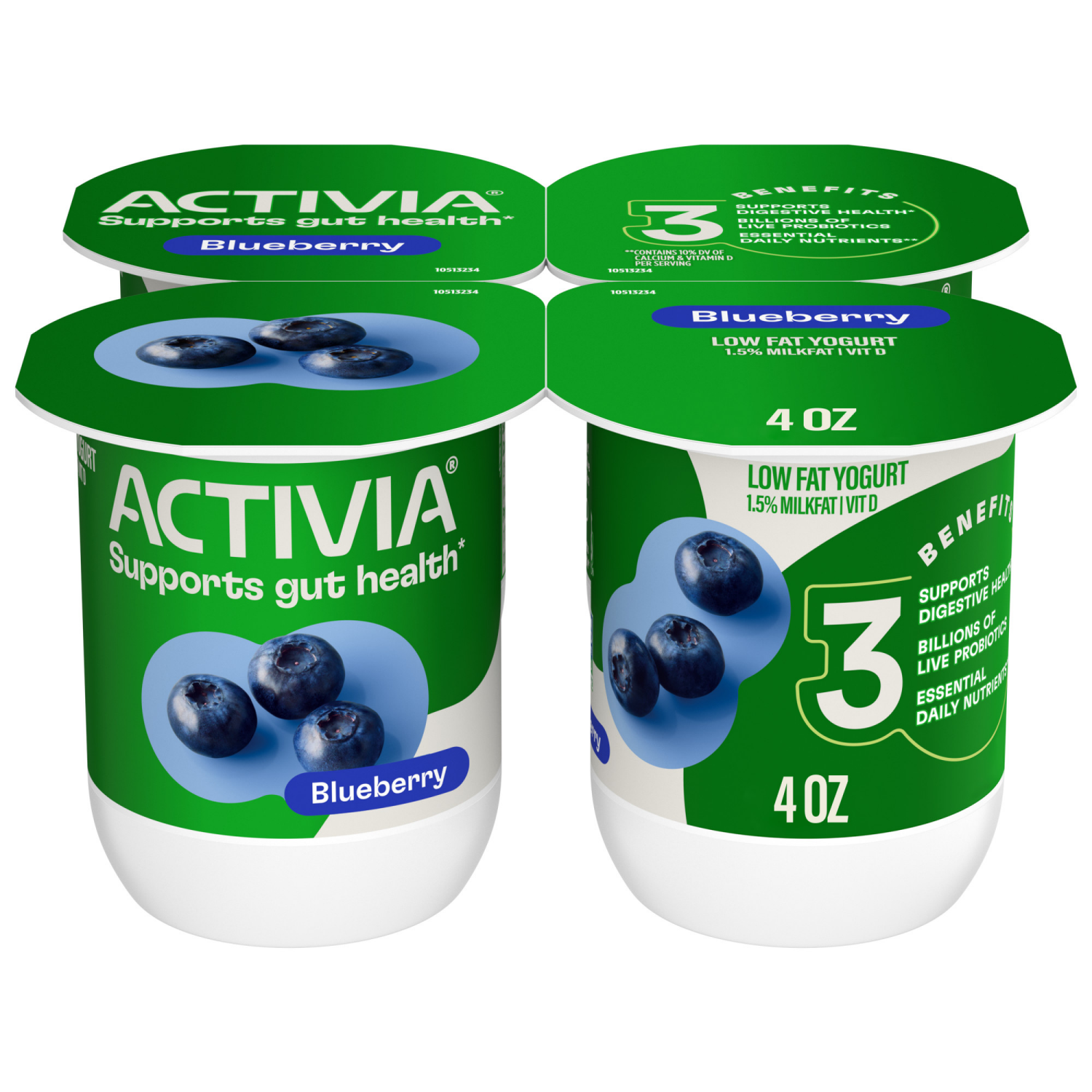 slide 1 of 8, Activia Blueberry Probiotic Yogurt, Lowfat Yogurt Cups, 4 OZ, 4 CT, 4 ct