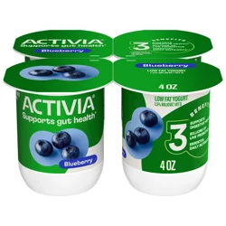 Activia Blueberry Probiotic Yogurt, Lowfat Yogurt Cups, 4 OZ, 4 CT