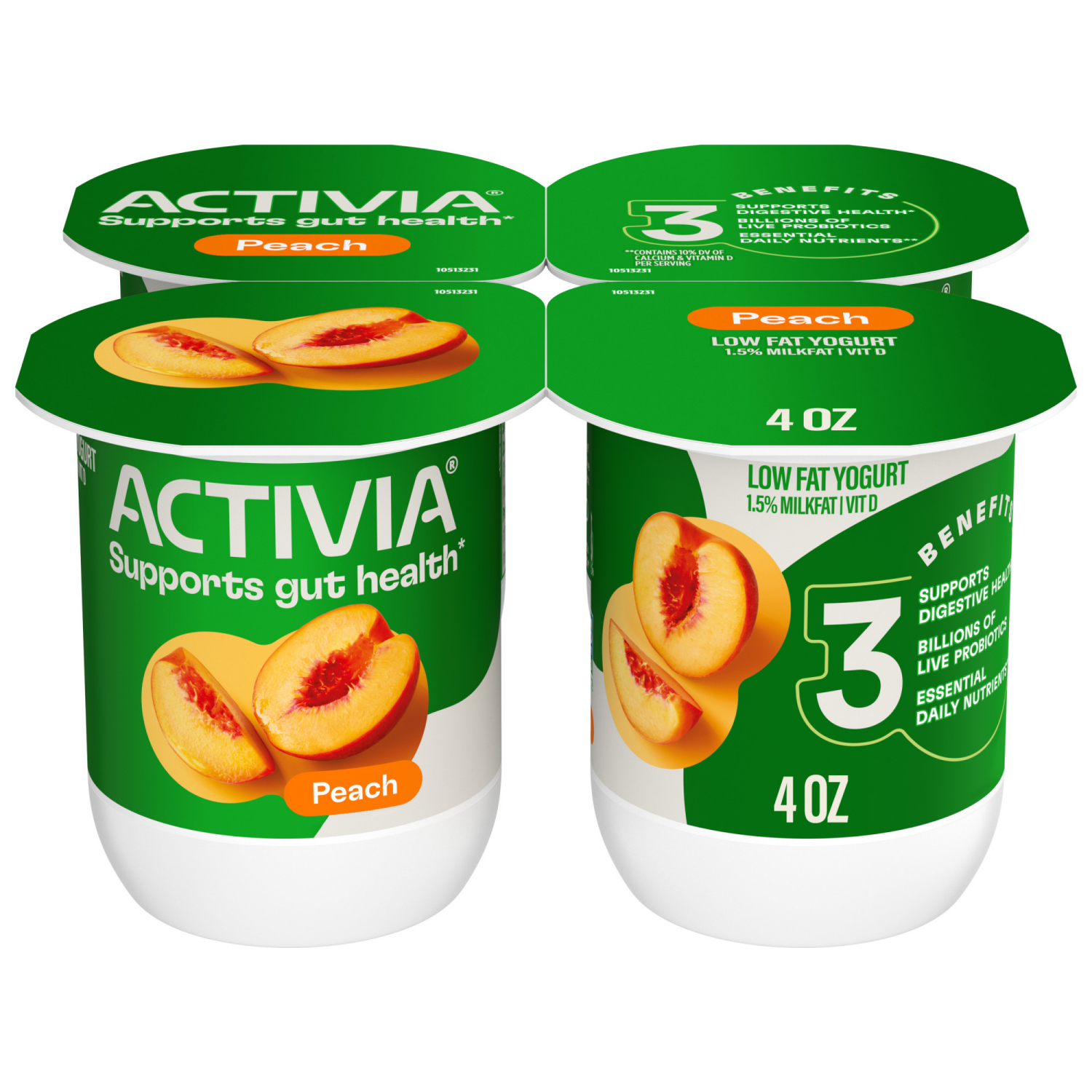 slide 1 of 8, Activia Peach Probiotic Yogurt, Lowfat Yogurt Cups, 4 OZ, 4 CT, 4 ct