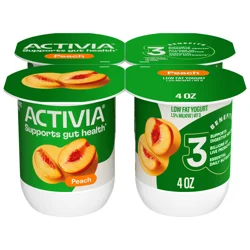Activia Peach Probiotic Yogurt, Lowfat Yogurt Cups, 4 OZ, 4 CT