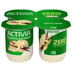 Activia ZERO 0g Added Sugar Vanilla Probiotic Yogurt, Nonfat Yogurt Cups, 4 OZ, 4 Ct
