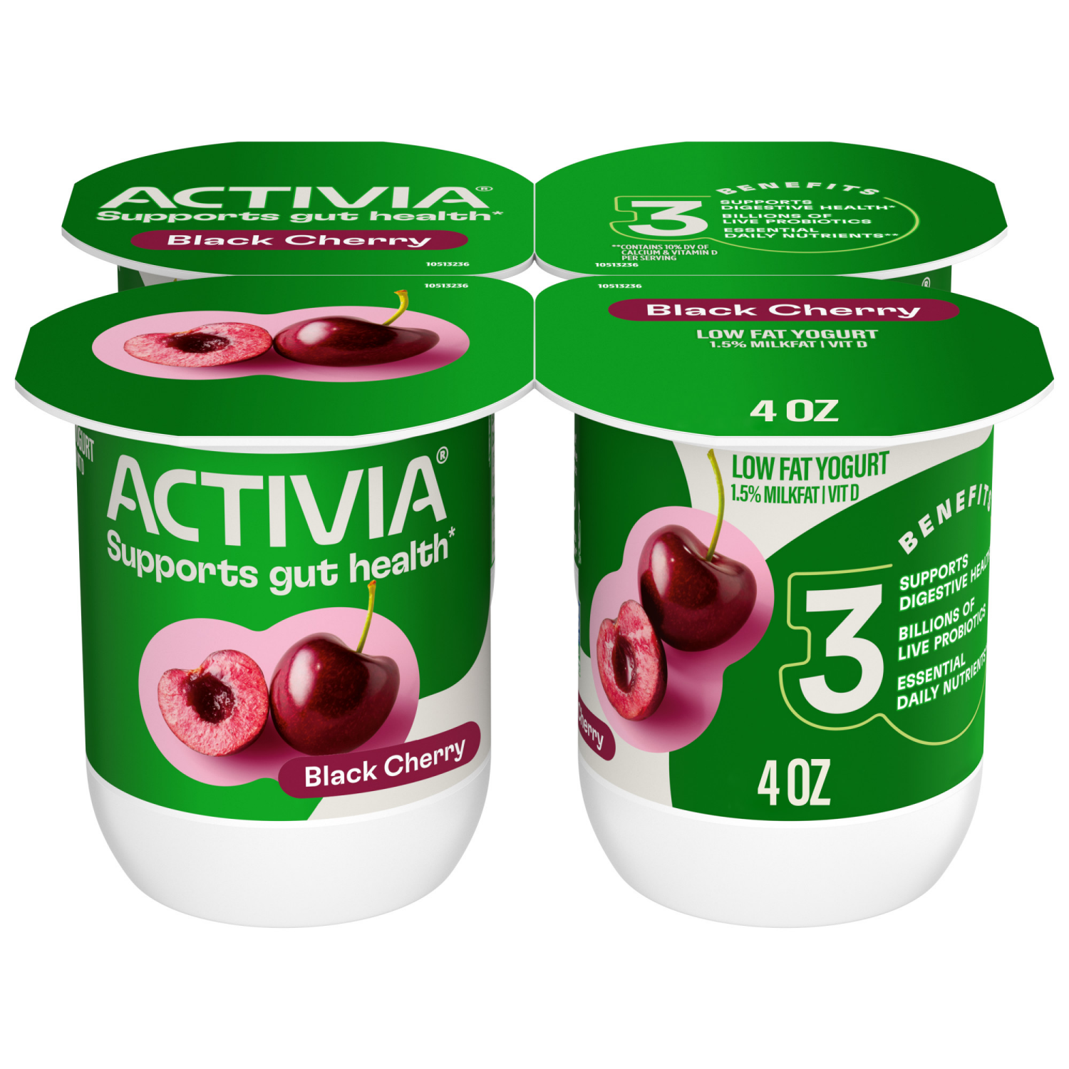 slide 1 of 8, Activia Black Cherry Probiotic Yogurt, Lowfat Yogurt Cups, 4 OZ, 4 CT, 4 ct