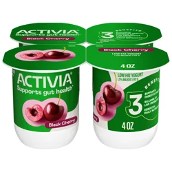 Activia Black Cherry Probiotic Yogurt, Lowfat Yogurt Cups, 4 OZ, 4 CT