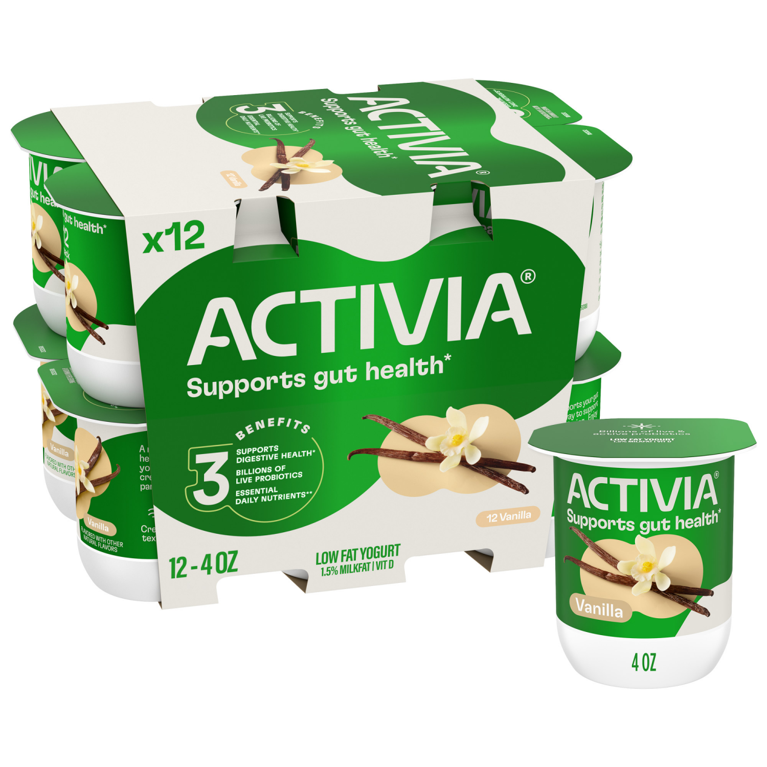 slide 1 of 8, Activia Vanilla Probiotic Yogurt, Lowfat Yogurt Cups, 4 OZ, 12 CT, 12 ct
