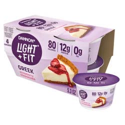 Dannon Light + Fit Strawberry Cheesecake Greek Fat Free Yogurt Pack, 4 Ct, 5.3 OZ Cups
