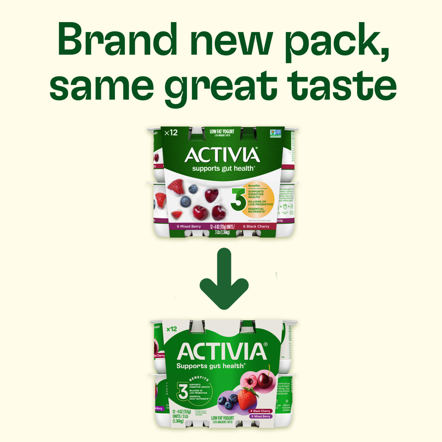 slide 2 of 8, Activia Black Cherry and Mixed Berry Probiotic Yogurt, Lowfat Yogurt Cups, 4 OZ, 12 CT, 12 ct