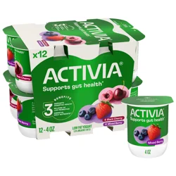Activia Black Cherry and Mixed Berry Probiotic Yogurt, Lowfat Yogurt Cups, 4 OZ, 12 CT
