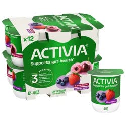 Activia Black Cherry and Mixed Berry Probiotic Yogurt, Lowfat Yogurt Cups, 4 OZ, 12 CT