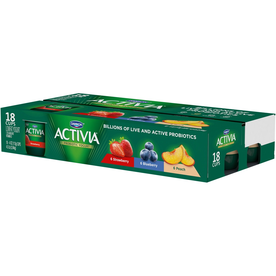 slide 3 of 8, Activia Lowfat Strawberry/Blueberry/Peach Yogurt Variety Pack, 18 ct; 4 oz