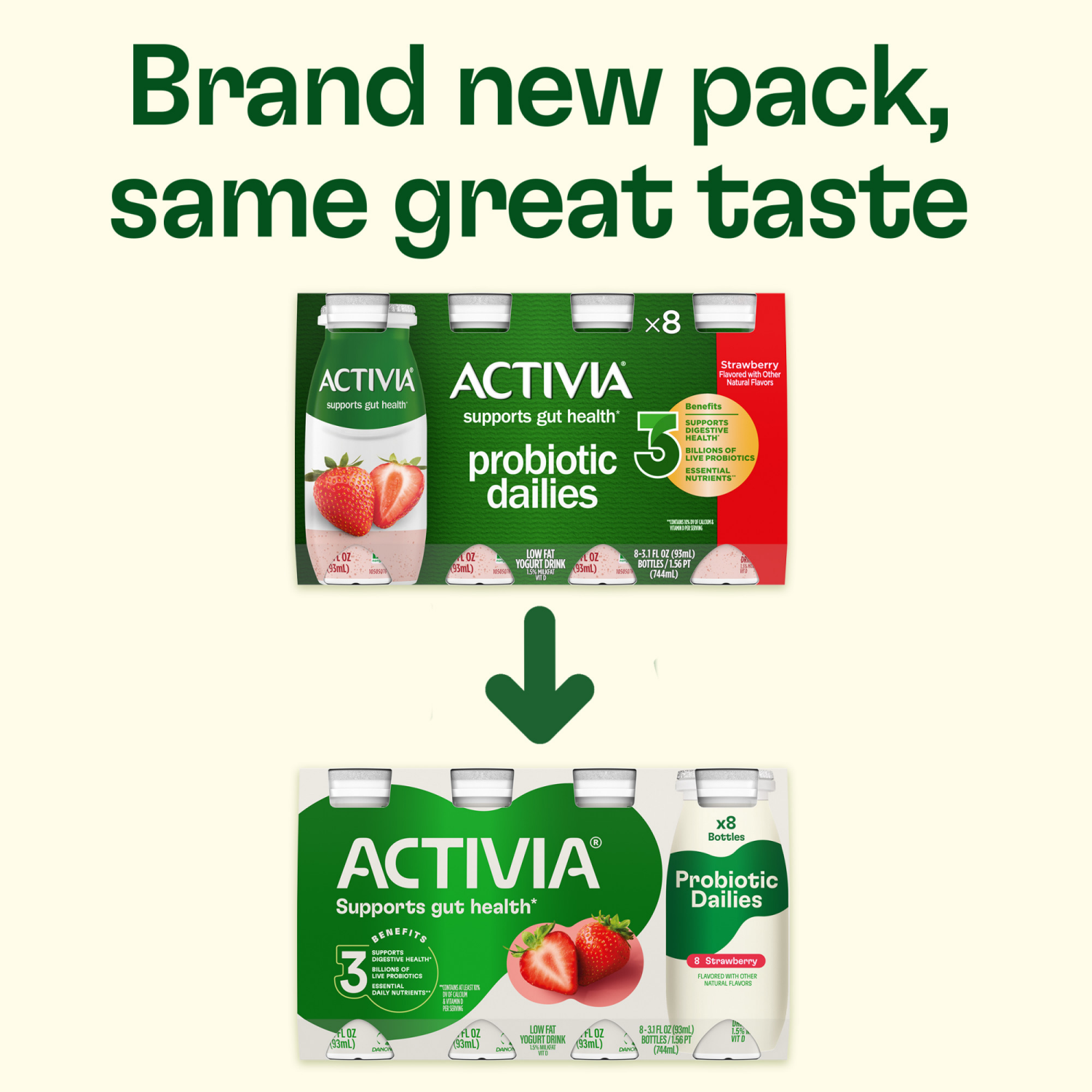 slide 2 of 8, Activia Probiotic Dailies Strawberry Low Fat, Probiotic Yogurt Drinks, 3.1 FL OZ, 8 Ct, 8 ct