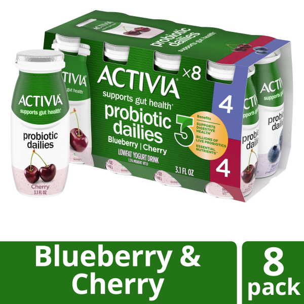 slide 8 of 29, Activia Probiotic Dailies Blueberry and Cherry Lowfat Yogurt Drinks, Delicious Daily Probiotic Yogurt Drinks to Help Support Gut Health, 8 Ct, 3.1 FL OZ, 3.10 fl oz