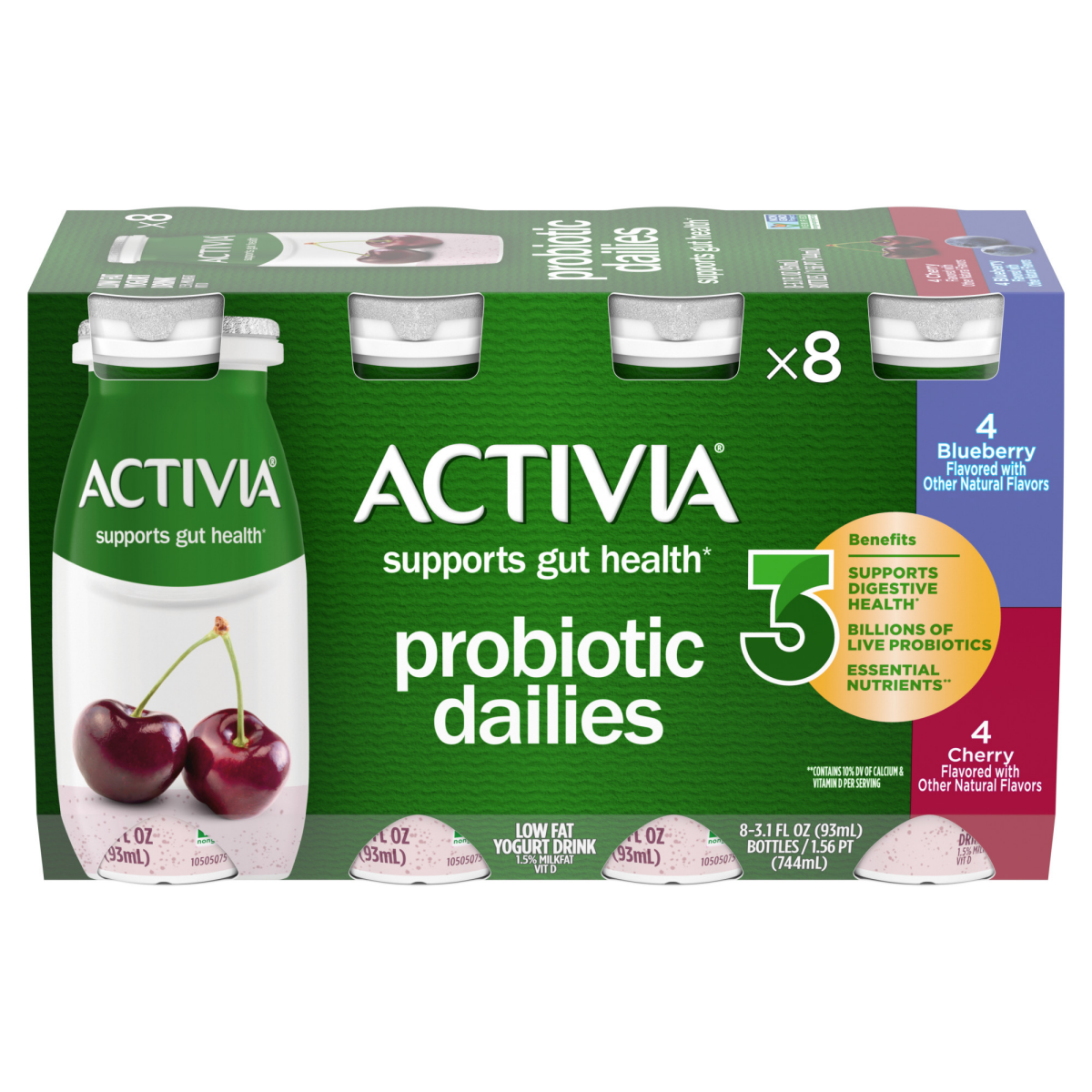 slide 9 of 29, Activia Probiotic Dailies Blueberry and Cherry Lowfat Yogurt Drinks, Delicious Daily Probiotic Yogurt Drinks to Help Support Gut Health, 8 Ct, 3.1 FL OZ, 3.10 fl oz