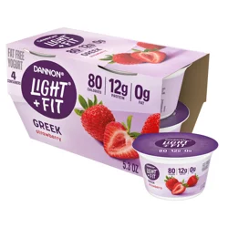 Dannon Light + Fit Strawberry Greek Fat Free Yogurt Pack, 4 Ct, 5.3 OZ Cups