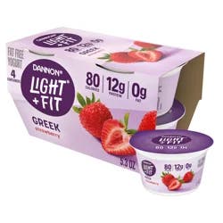 Dannon Light + Fit Strawberry Greek Fat Free Yogurt Pack, 4 Ct, 5.3 OZ Cups