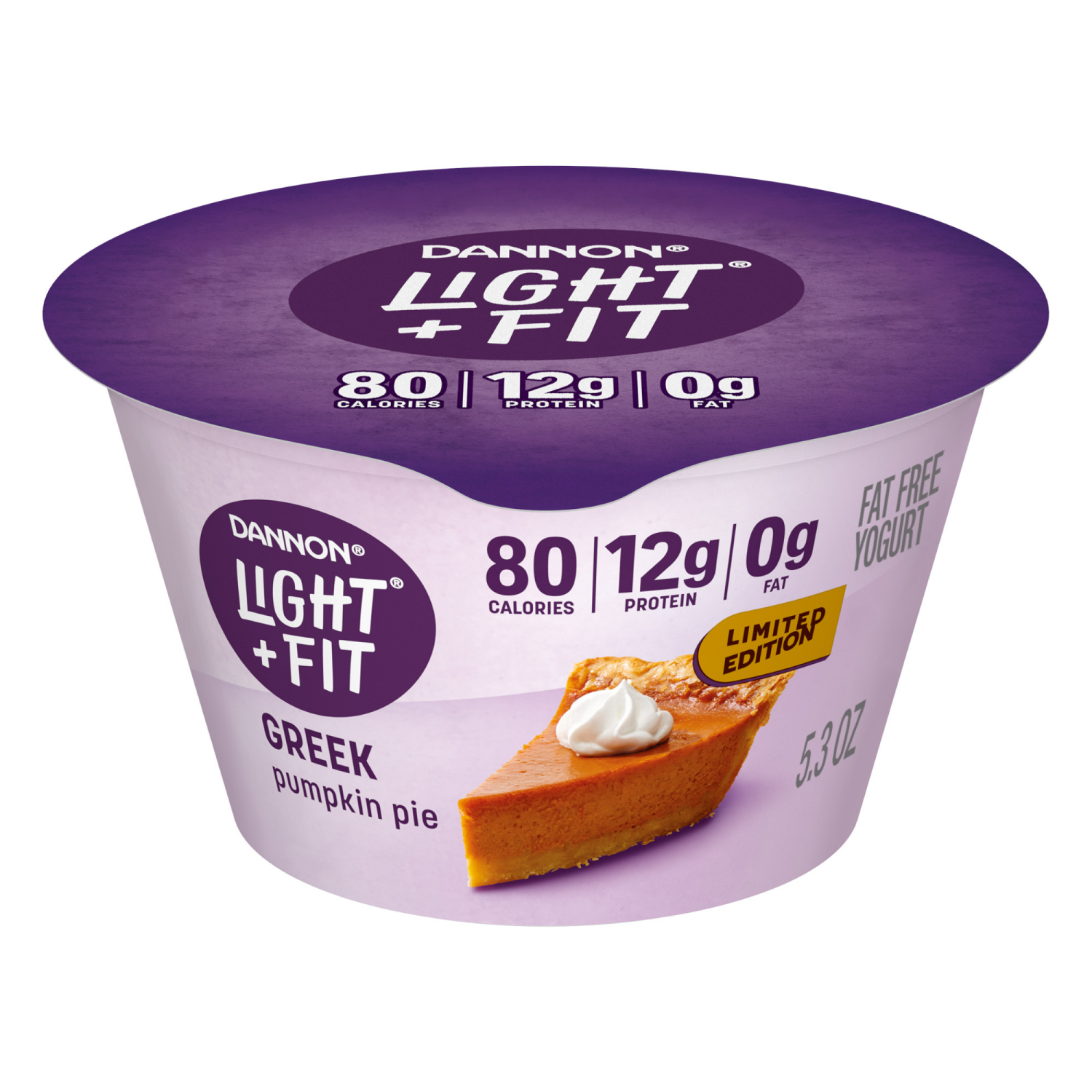 slide 2 of 8, Dannon Light + Fit Pumpkin Pie Greek Fat Free Yogurt, 5.3 OZ Yogurt Cup, 5.3 oz