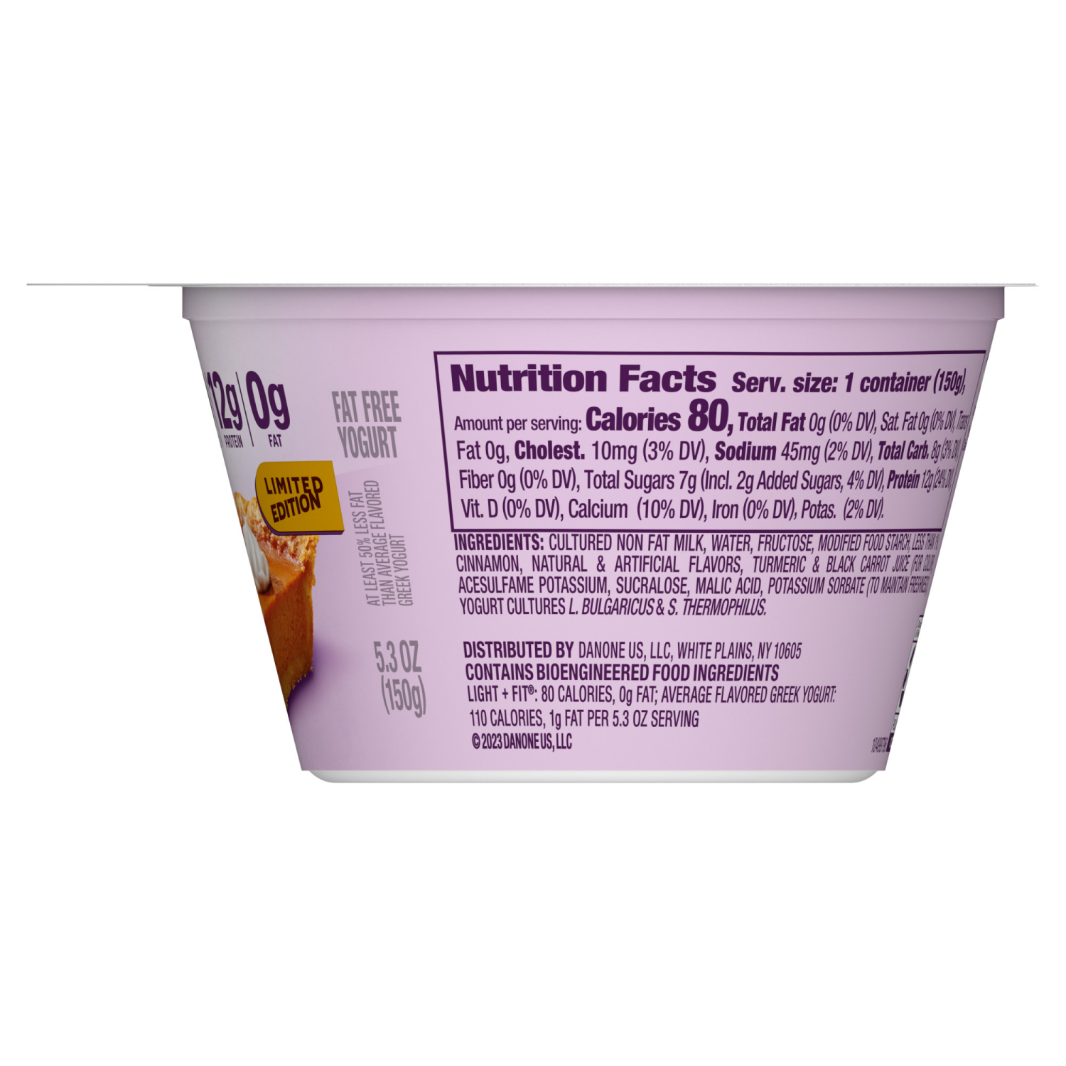 slide 6 of 8, Dannon Light + Fit Pumpkin Pie Greek Fat Free Yogurt, 5.3 OZ Yogurt Cup, 5.3 oz