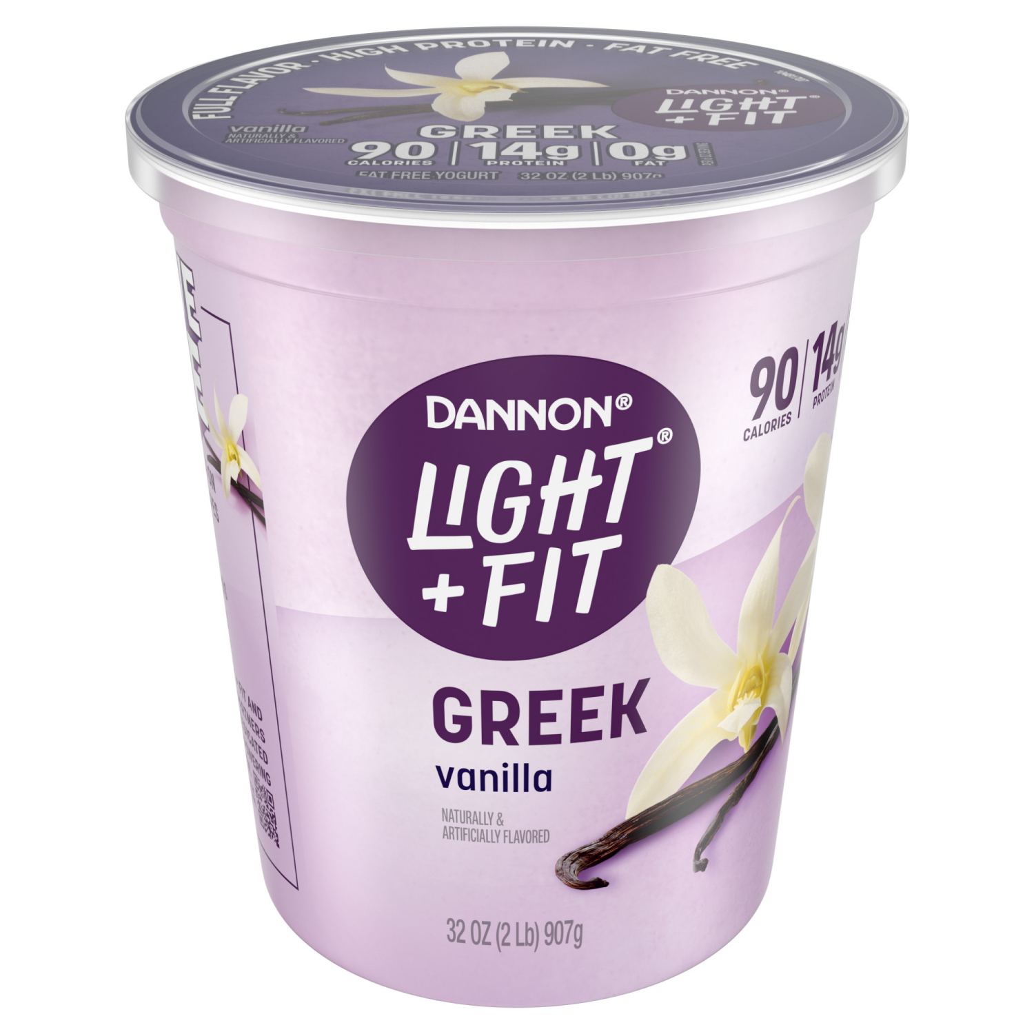 slide 2 of 8, Dannon Light + Fit Vanilla Greek Nonfat Yogurt, 32 OZ Yogurt Tub, 32 oz
