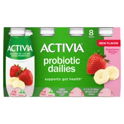 Activia Probiotic Dailies Strawberry Banana Low Fat, Probiotic Yogurt Drinks, 3.1 FL OZ, 8 Ct