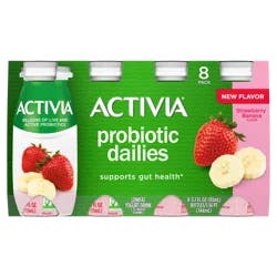 Activia Probiotic Dailies Strawberry Banana Low Fat, Probiotic Yogurt Drinks, 3.1 FL OZ, 8 Ct