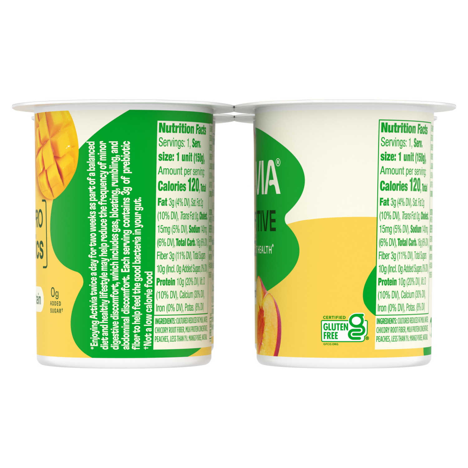 slide 7 of 8, Activia Proactive Peach Mango Probiotic Yogurt, Probiotic Low Fat Yogurt Cups, 5.3 Oz, 4 Ct, 4 ct