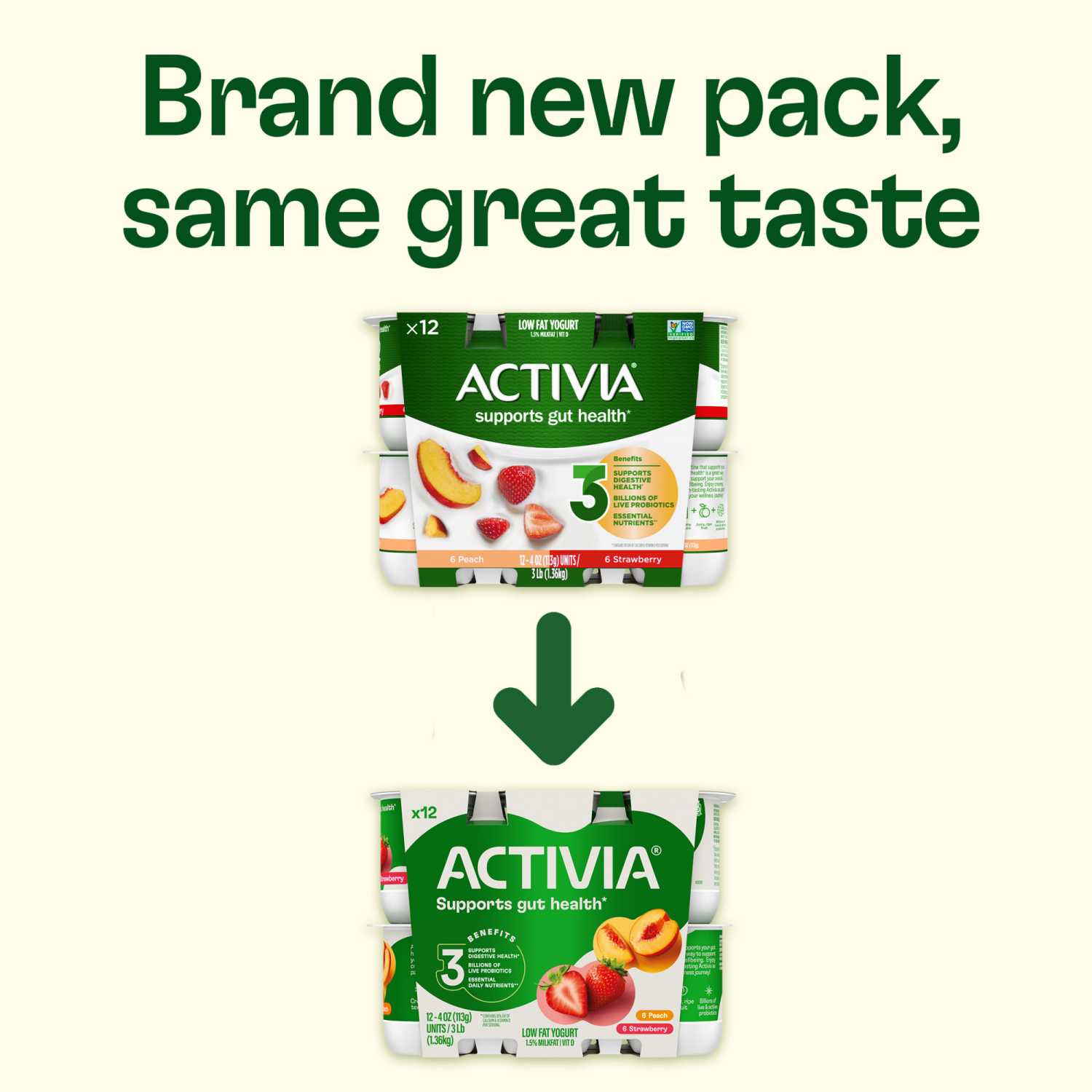 slide 2 of 8, Activia Peach and Strawberry Probiotic Yogurt, Lowfat Yogurt Cups, 4 OZ, 12 CT, 12 ct