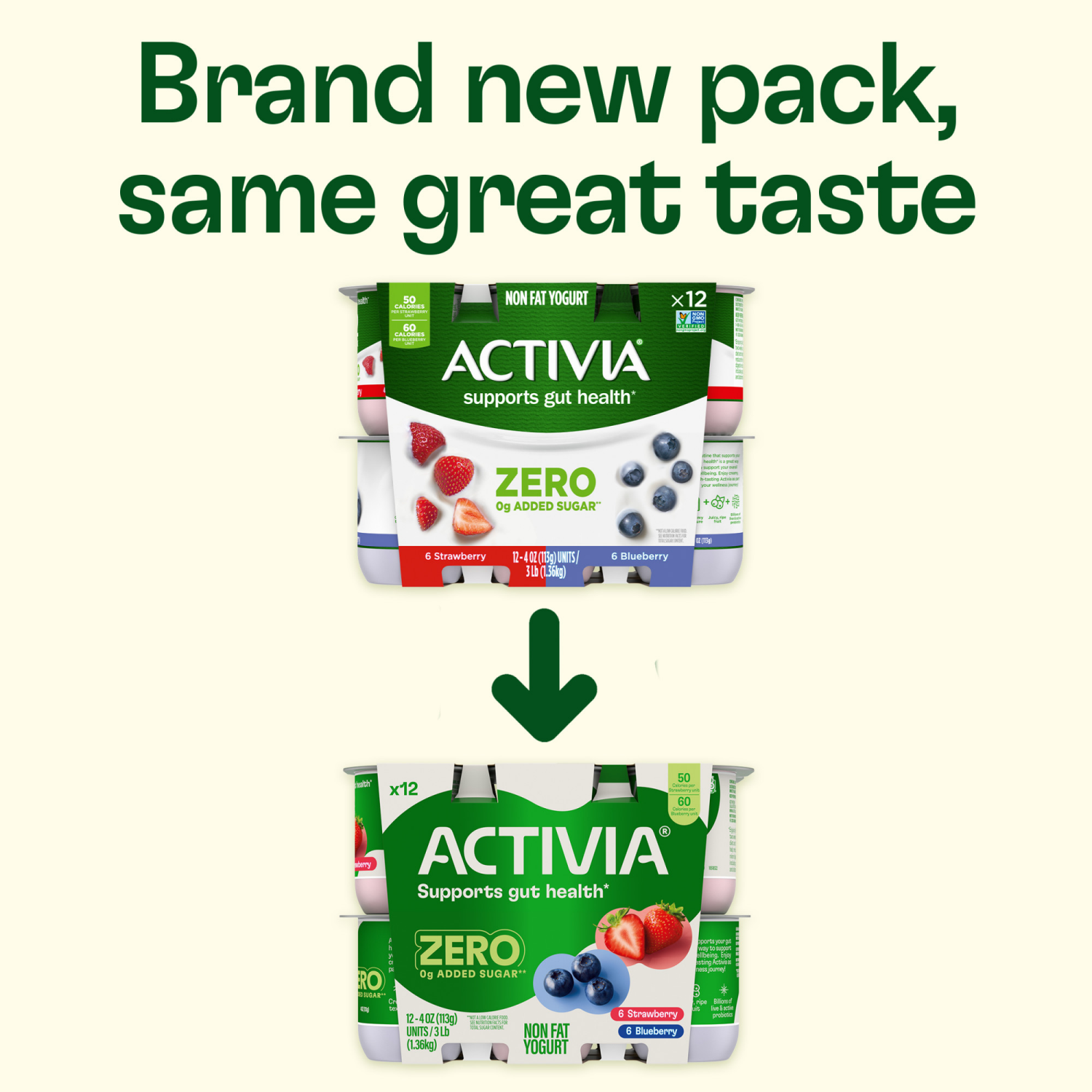 slide 2 of 8, Activia Zero 0g Added Sugar* Strawberry and Blueberry Probiotic Yogurt, Nonfat Yogurt Cups, 4 OZ, 12 Ct, 12 ct