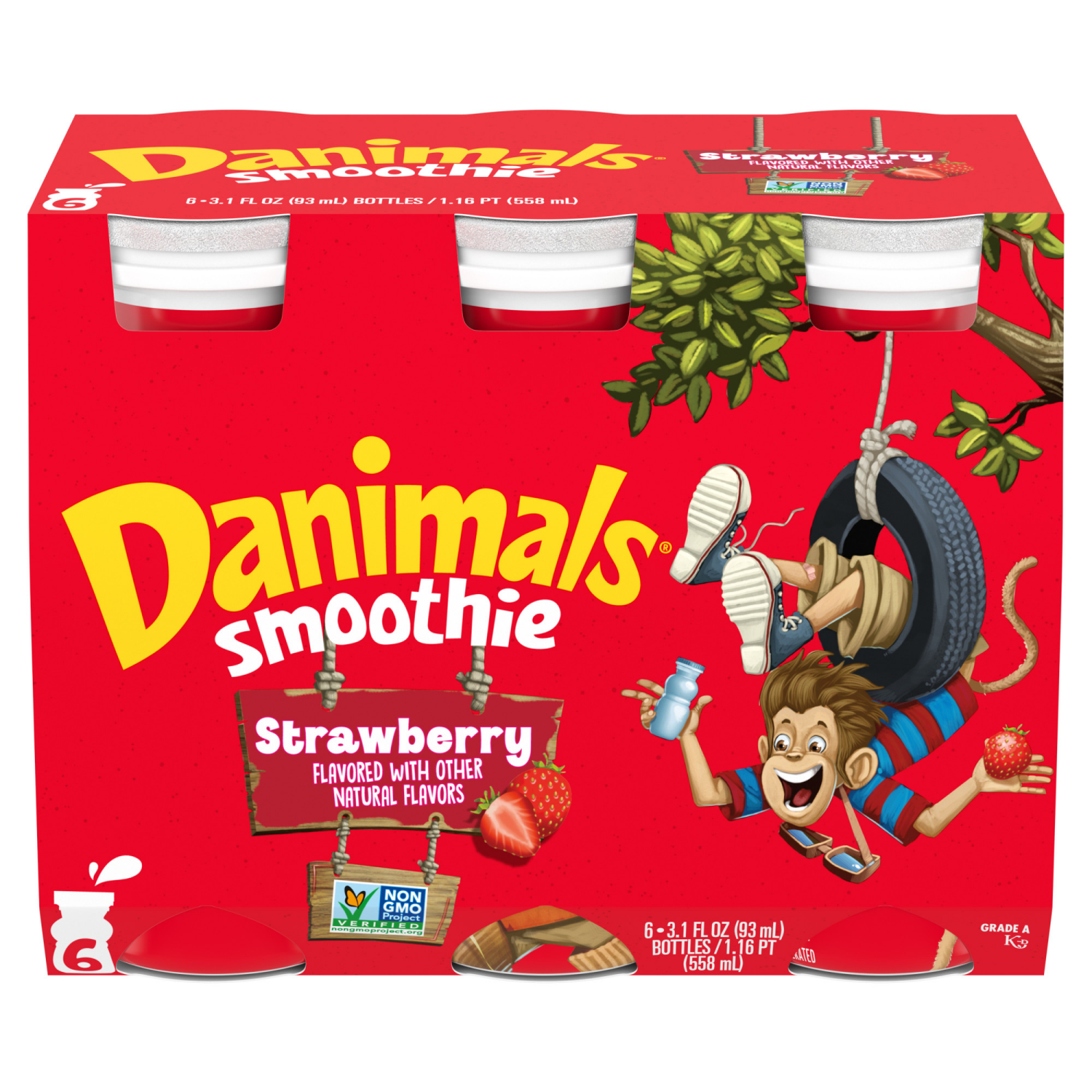 slide 2 of 8, Danimals Smoothie Strawberry Explosion Dairy Drink Multi-Pack, 6 Ct, 3.1 OZ Smoothie Bottles, 6 ct