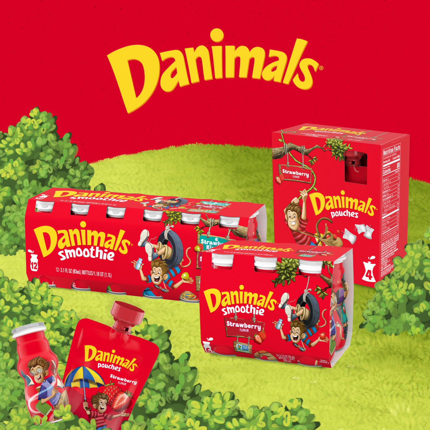 slide 3 of 8, Danimals Swingin' Strawberry Banana Smoothies, 3.1 Fl. Oz. Bottles, 6 Count, 6 ct