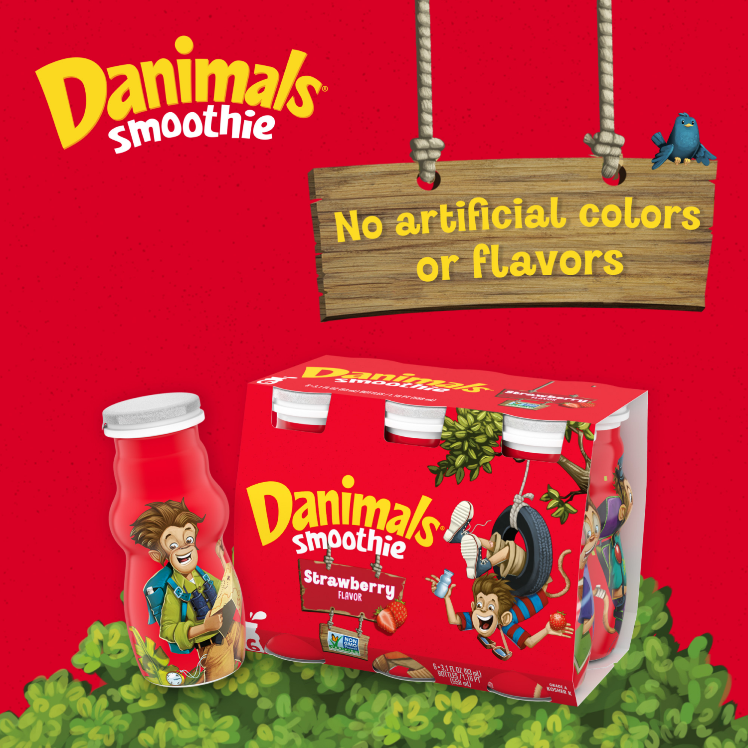slide 5 of 8, Danimals Swingin' Strawberry Banana Smoothies, 3.1 Fl. Oz. Bottles, 6 Count, 6 ct