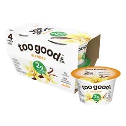 Too Good & Co. Vanilla Flavored Lower Sugar, Low Fat Greek Yogurt Cultured Product, 4 Count, 5.3 OZ Cups