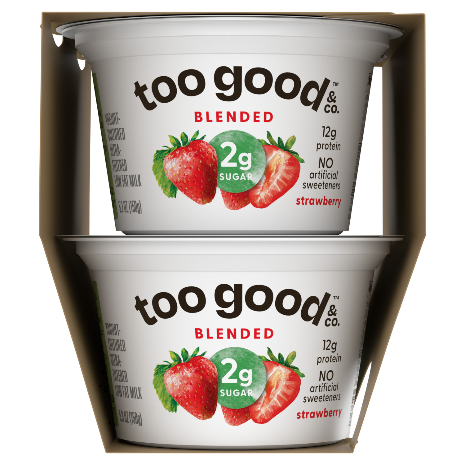 slide 4 of 5, Too Good & Co. Strawberry Flavored Lower Sugar, Low Fat Greek Yogurt Cultured Product, 4 Count, 5.3 OZ Cups, 4 ct
