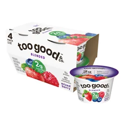Too Good & Co. Mixed Berry Flavored Lower Sugar, Low Fat Greek Yogurt Cultured Product, 4 Count, 5.3 OZ Cups