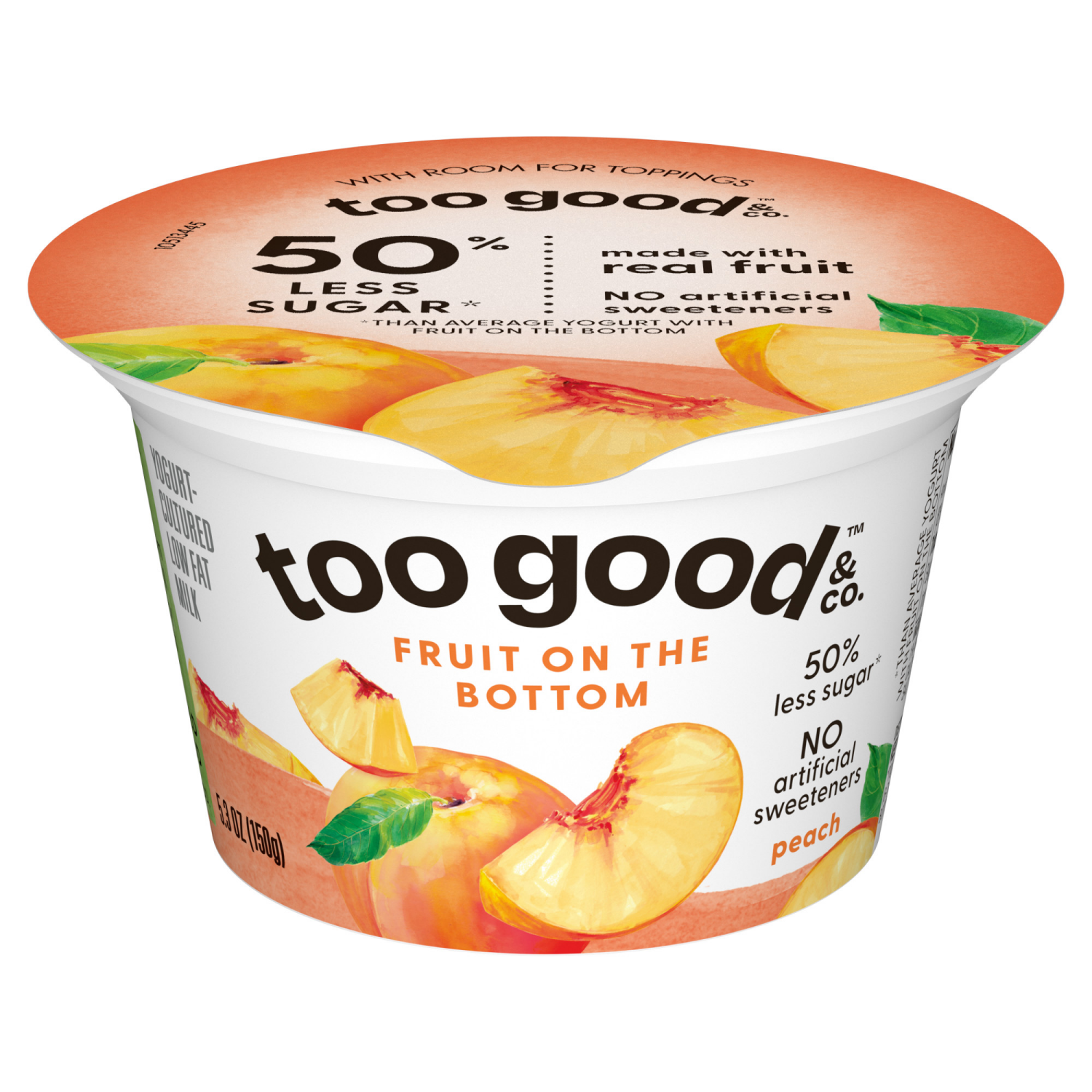 slide 2 of 5, Too Good & Co. Peach Yogurt-Cultured Low Fat Milk Product, Fruit On The Bottom, 5.3 OZ Cup, 5.3 oz