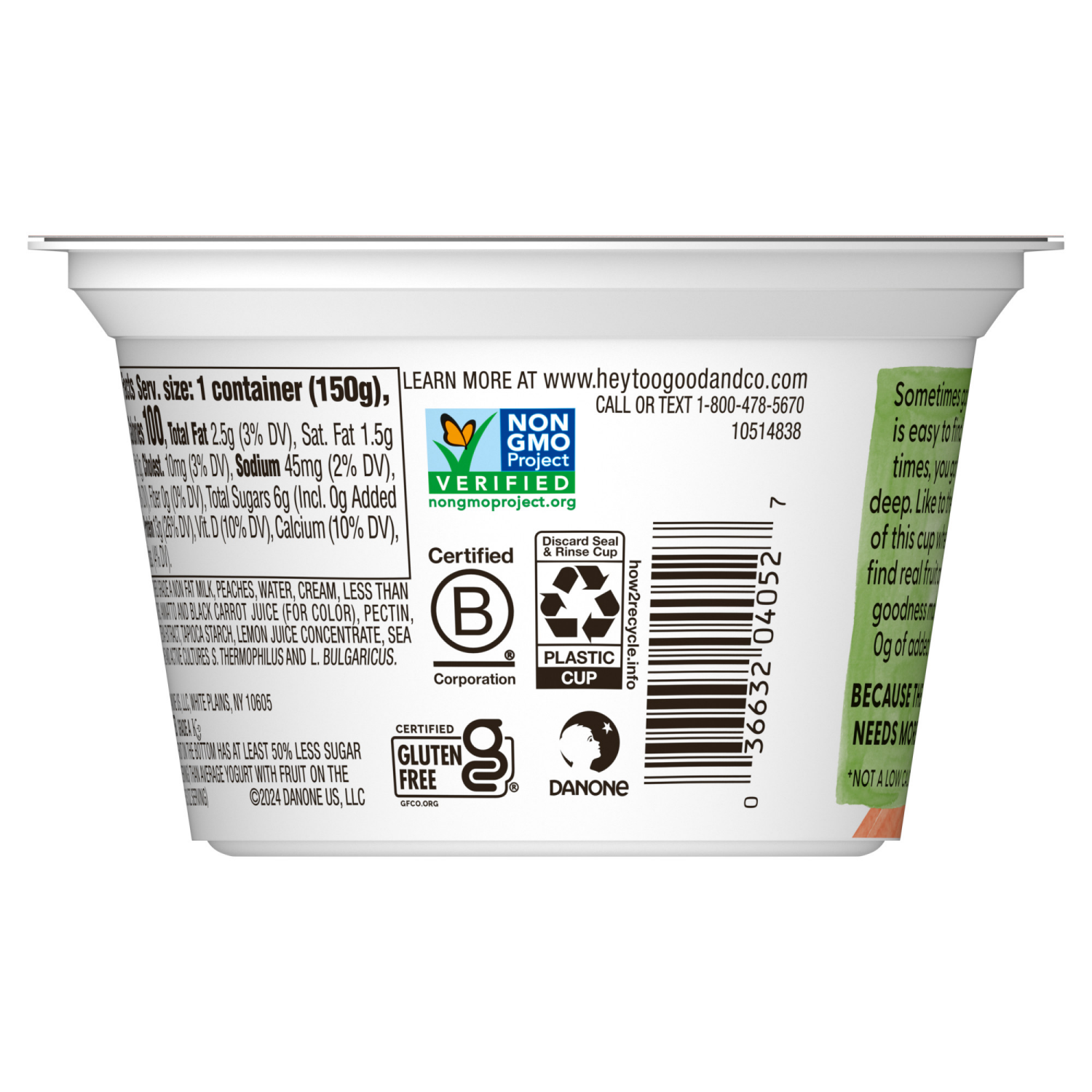 slide 4 of 5, Too Good & Co. Peach Yogurt-Cultured Low Fat Milk Product, Fruit On The Bottom, 5.3 OZ Cup, 5.3 oz