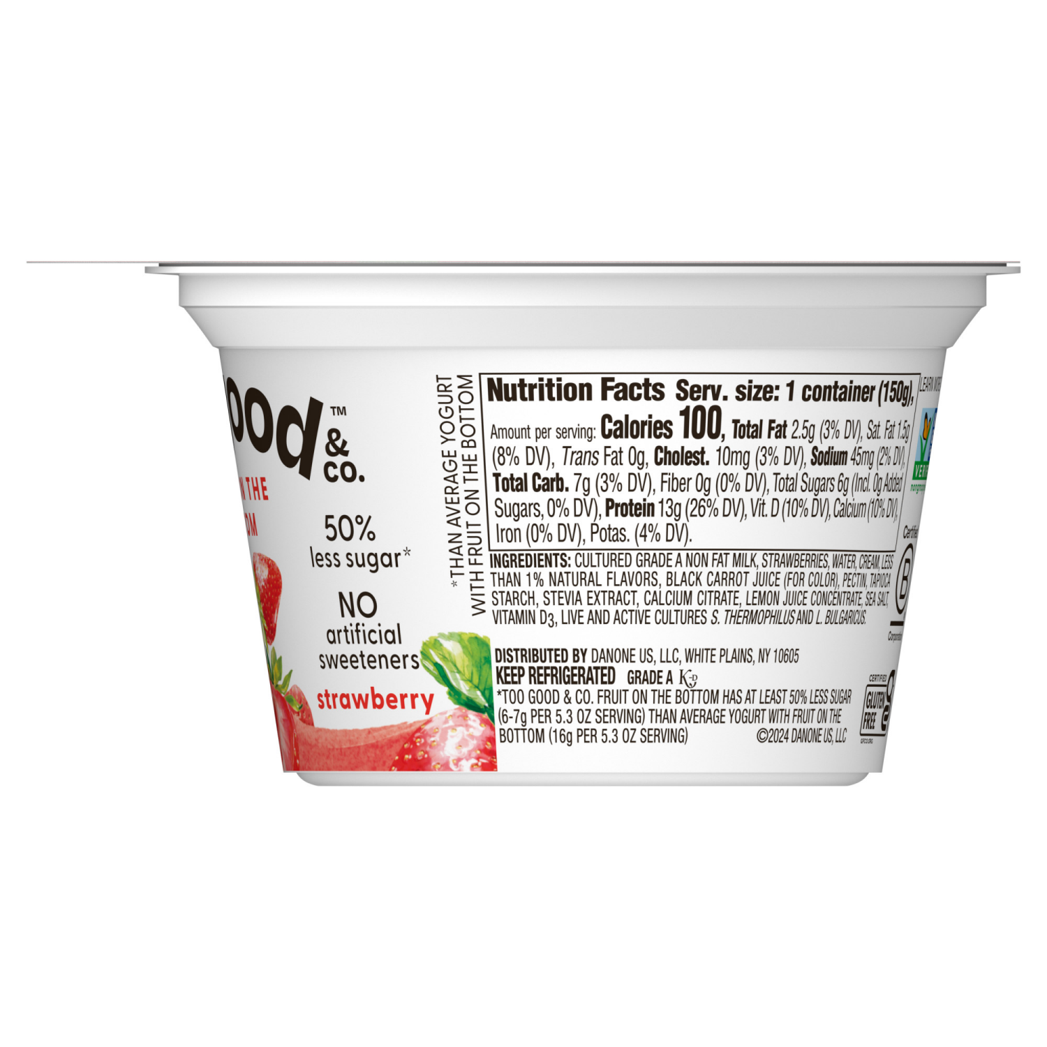slide 4 of 5, Too Good & Co. Strawberry Yogurt-Cultured Low Fat Milk Product, Fruit On The Bottom, 5.3 OZ Cup, 5.3 oz