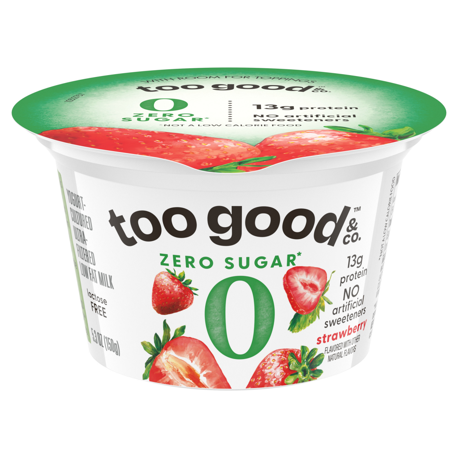 slide 2 of 5, Too Good & Co. Zero Sugar Strawberry Yogurt-Cultured Ultra-Filtered Low Fat Milk Product, 5.3 OZ Cup, 5.3 oz