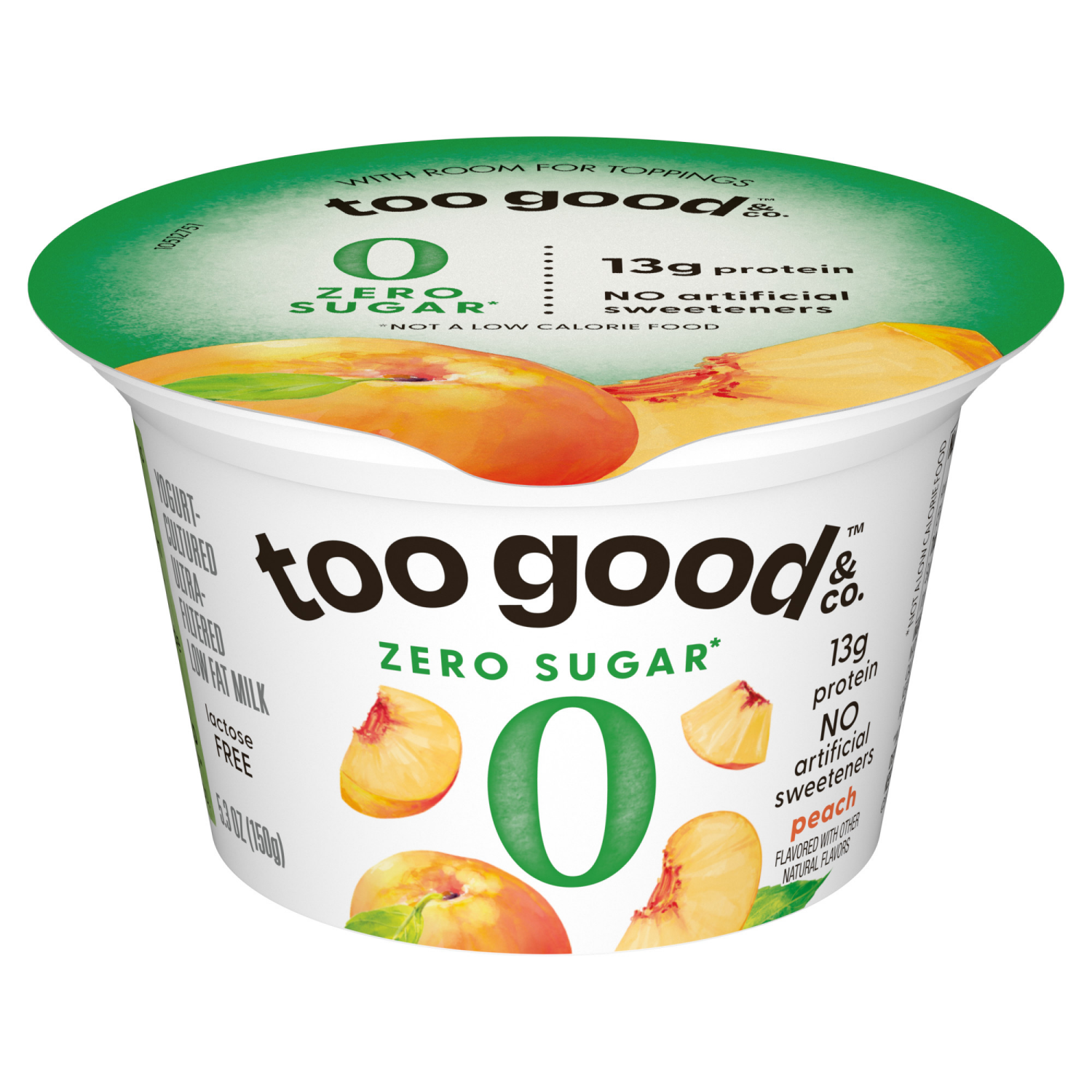 slide 2 of 5, Too Good & Co. Peach Flavored Zero Sugar* Low Fat Greek Yogurt Cultured Product, 5.3 OZ Cup, 5.3 oz