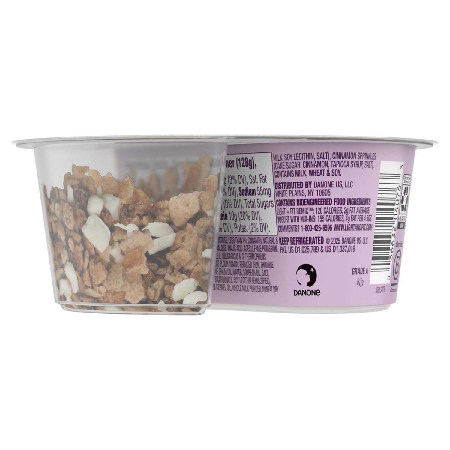 slide 6 of 6, Dannon Light + Fit Remix Caramel Apple Snickerdoodle Pie Fat Free Greek Yogurt with Snickerdoodle Pieces, White Fudge Chunks and Cinnamon Sprinkles Mix-Ins, 4.5 oz Yogurt Cup, 4.5 oz