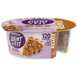 Dannon Light + Fit Remix Caramel Apple Snickerdoodle Pie Fat Free Greek Yogurt with Snickerdoodle Pieces, White Fudge Chunks and Cinnamon Sprinkles Mix-Ins, 4.5 oz Yogurt Cup