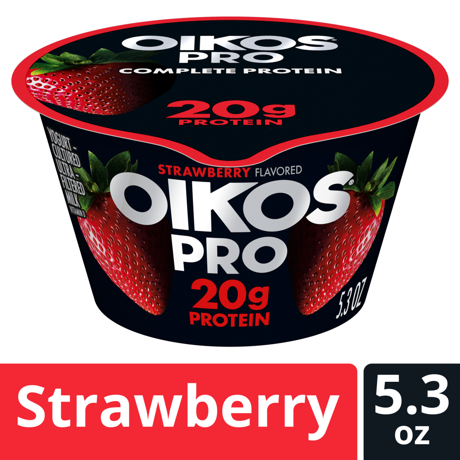 slide 5 of 8, Oikos Pro 20g Protein, Strawberry Yogurt-Cultured Dairy Product, 5.3 OZ Cup, 5.3 oz